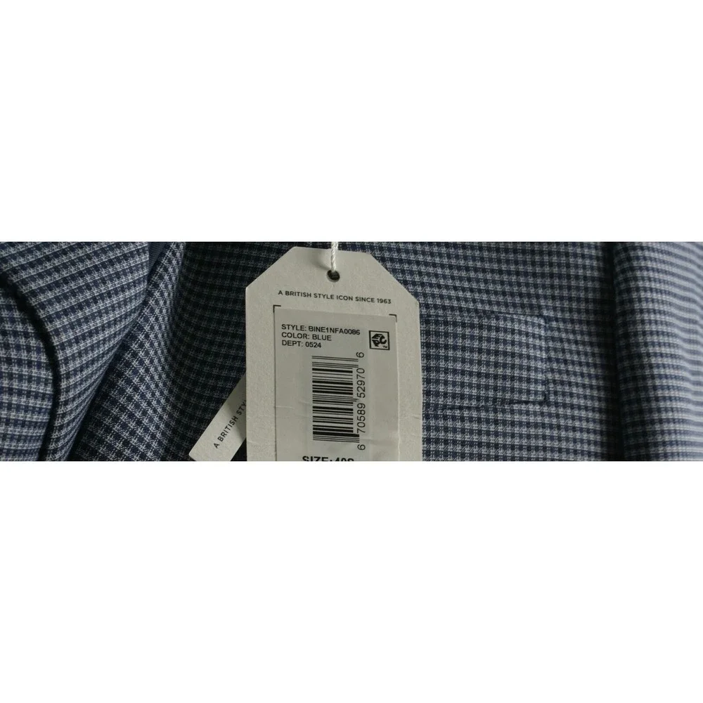 New $360 Ben Sherman Men's 40R Blue Woven Check Stretch Vented Notch Suit Jacket